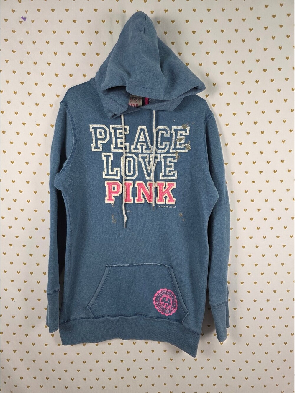 Victorias Secret PINK PEACE LOVE Hoodie DRESS vintage Y2k Pocket SWEATER HTF